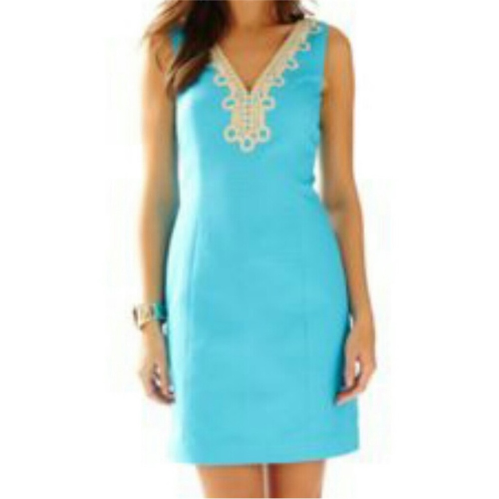Lilly Pulitzer sleeveless poolside searulean blue Bentley vneck shift dress 00